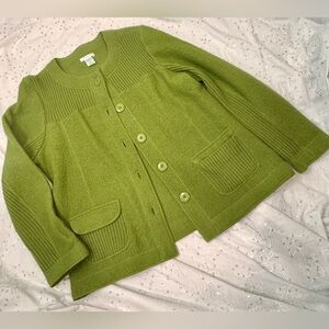 Laura Ashley 100% Wool Cardigan Jacket Moss Green Size L